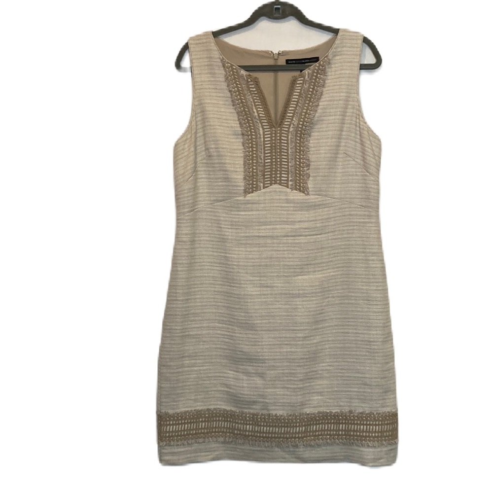 WHBM White House Black Market Tweed Linen Tan Shift Dress Size 14